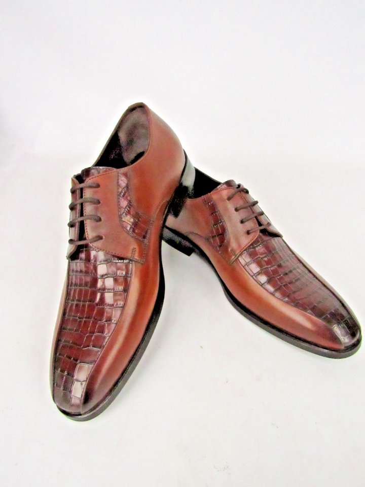 Classic Brown Calf Leather Embossed Dress Shoes – Handcrafted Size EU 41