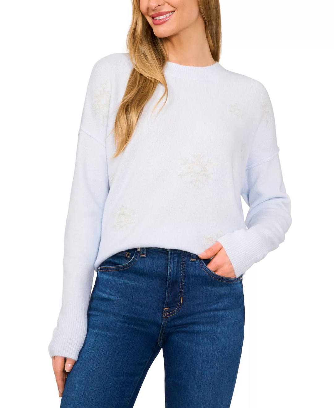 CeCe Women's Snowflake Intarsia Long-Sleeve Sweater MSRP $79