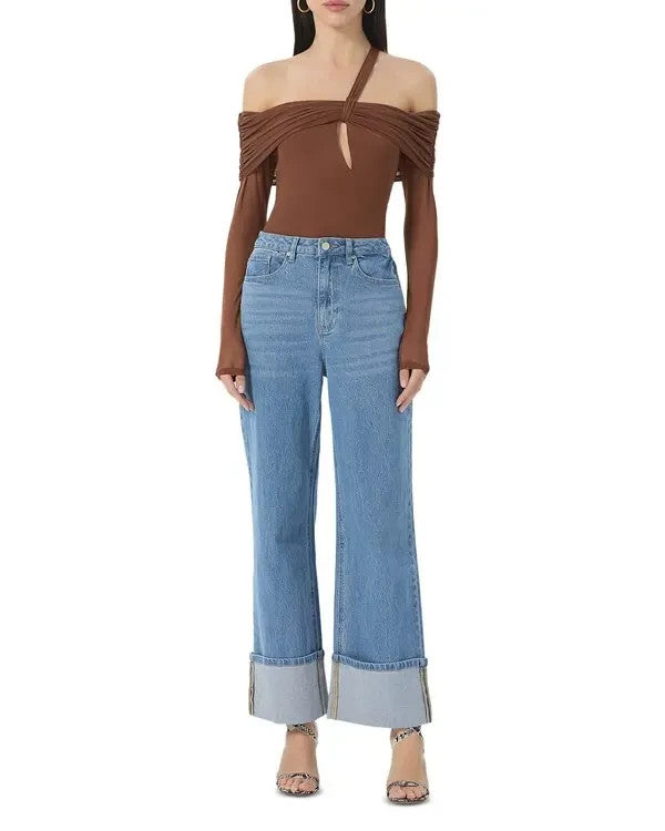AFRM high rise wide leg cuff stretch jeans MSRP $108