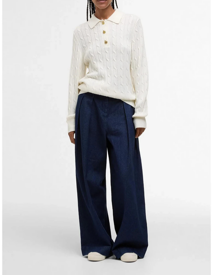 Barbour Evie Cable Stitch Polo Sweater MSRP $170