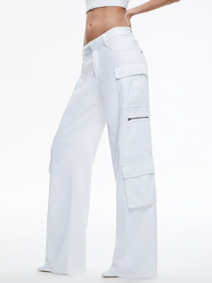 Alice + Olivia Cay Baggy Cargo Wide Leg Jeans MSRP $395