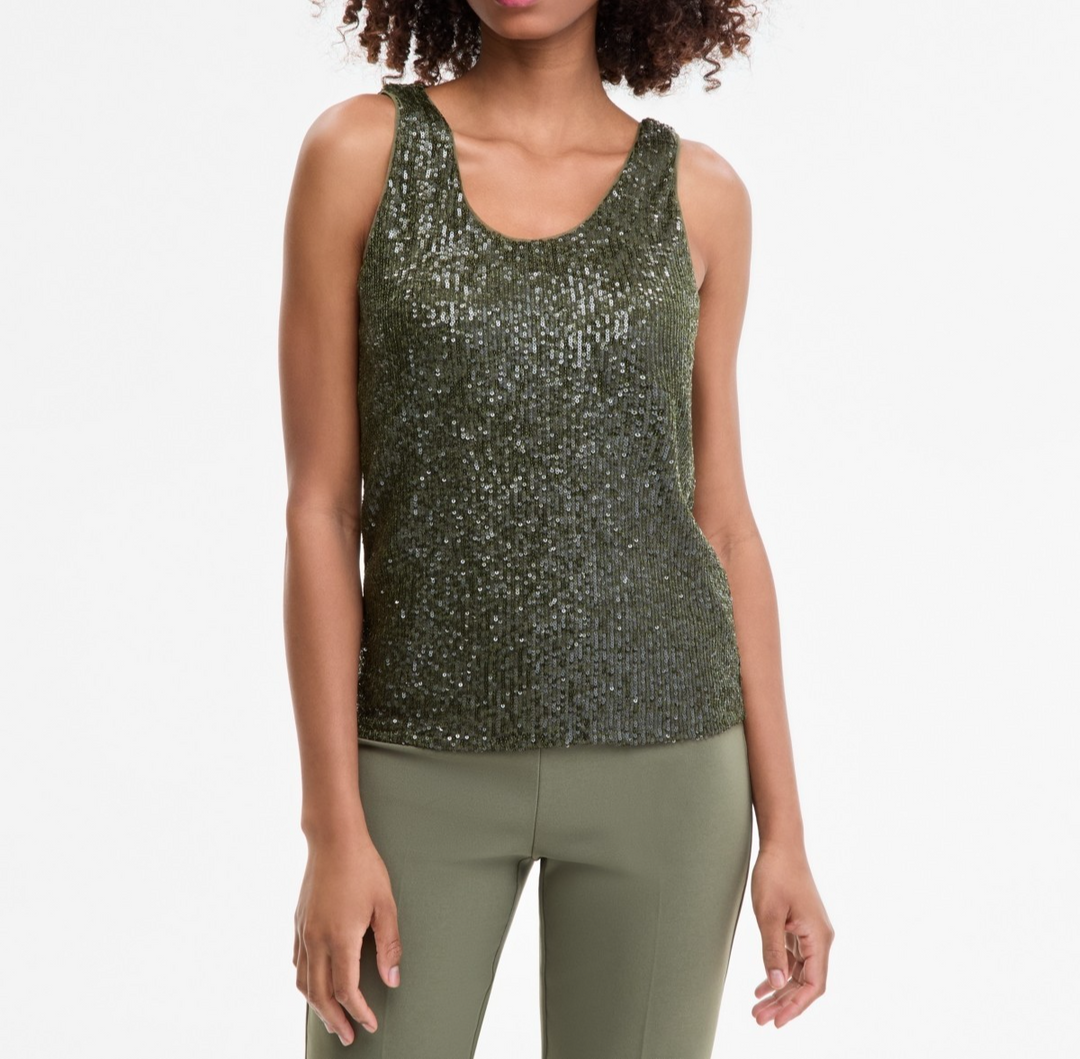 Anne Klein Women's Sequin Double-Scoop Sleeveless Tank MSRP $69