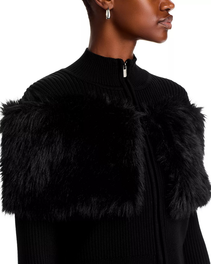 Adrienne Landau Faux Fur Mock Neck Jacket MSRP $295