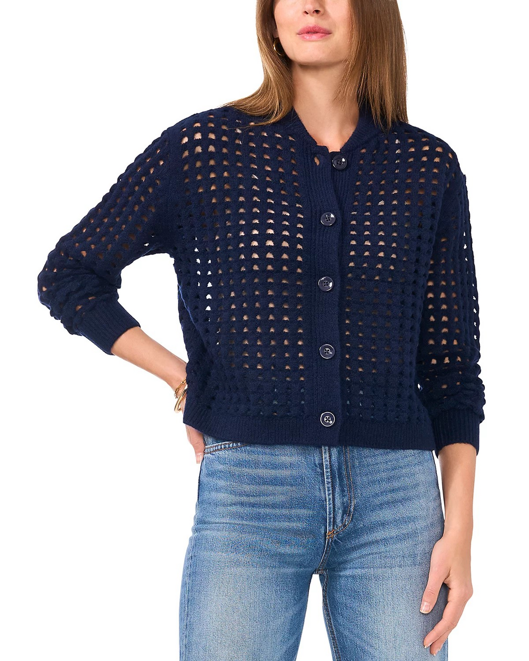 Vince Camuto Women's Long-Sleeve Pointelle Cardigan MSRP $99
