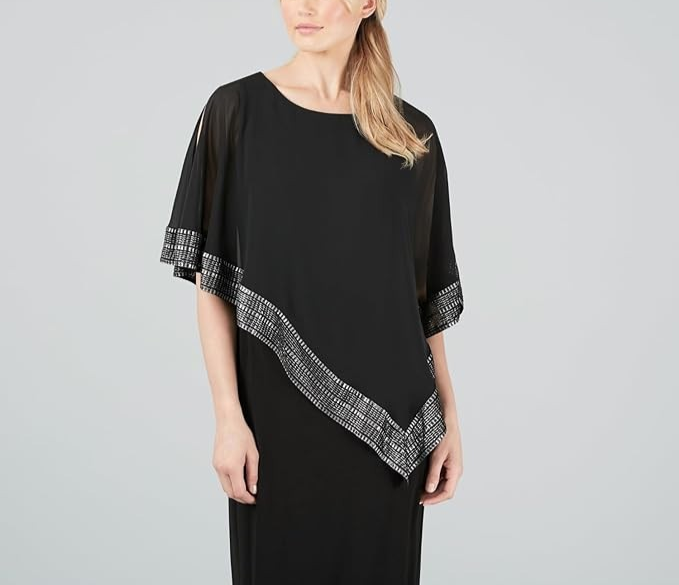 SL Fashions Petite Asymmetric Cape Overlay Gown MSRP $129