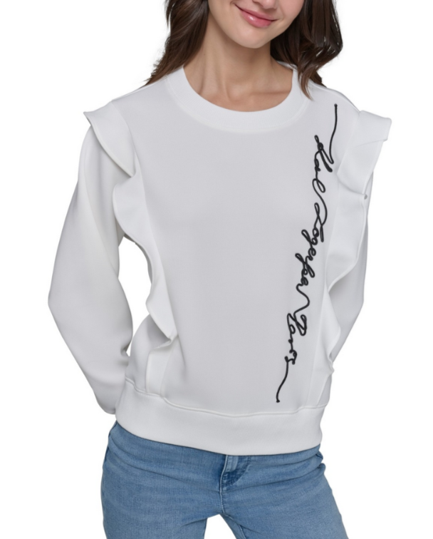 KARL LAGERFELD PARIS Ruffle Logo Crewneck Sweatshirt MSRP $99