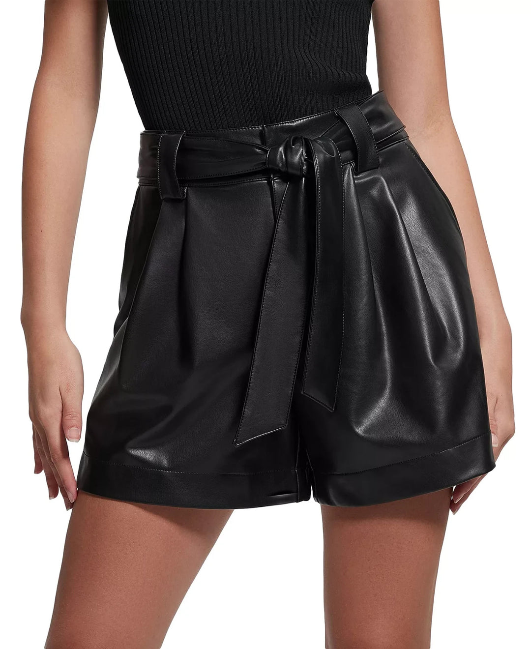 GUESS Mariah Tied Faux-Leather Shorts MSRP $89