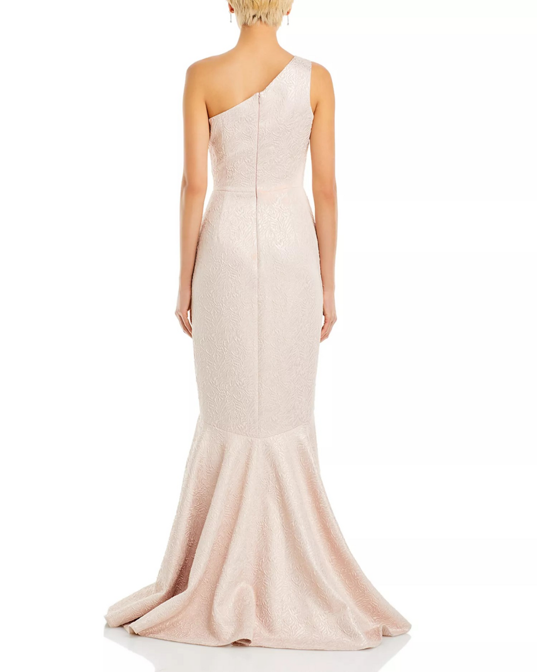 Teri Jon by Rickie Freeman Metallic Jacquard One Shoulder Mermaid Gown MSRP $720