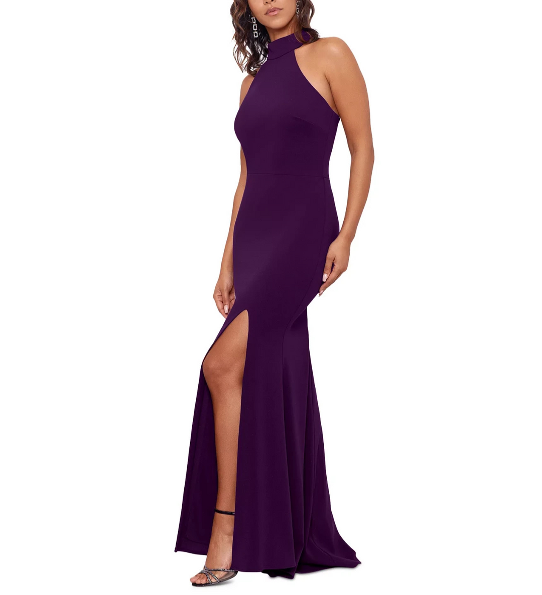 Betsy & Adam Women's High-Neck Sleeveless High-Slit Gown MSRP $249