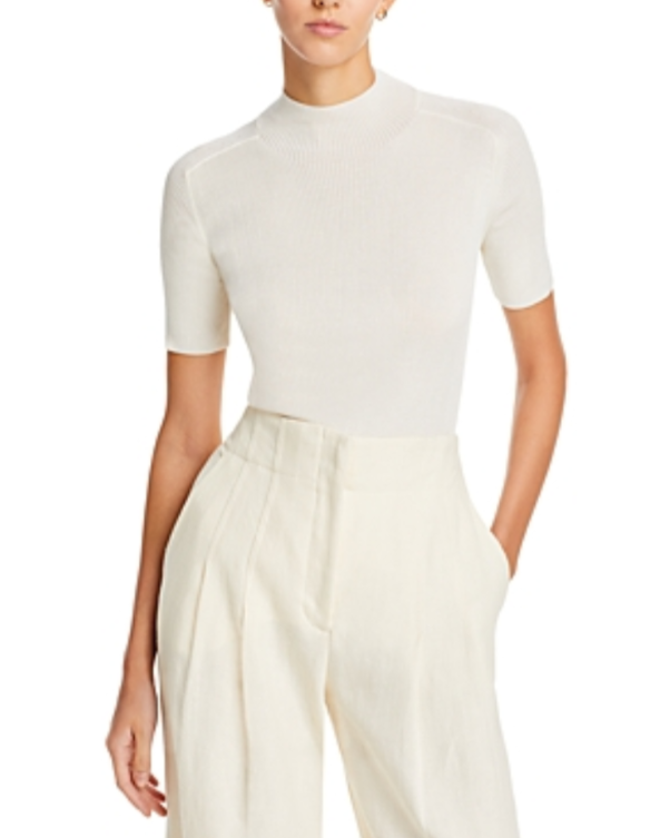 Lafayette 148 New York Ribbed Mock Neck Top MSRP $598