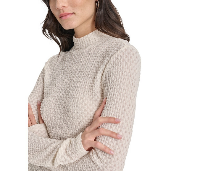 DKNY Jeans Pebble Texture Long-Sleeve Mock Neck Top