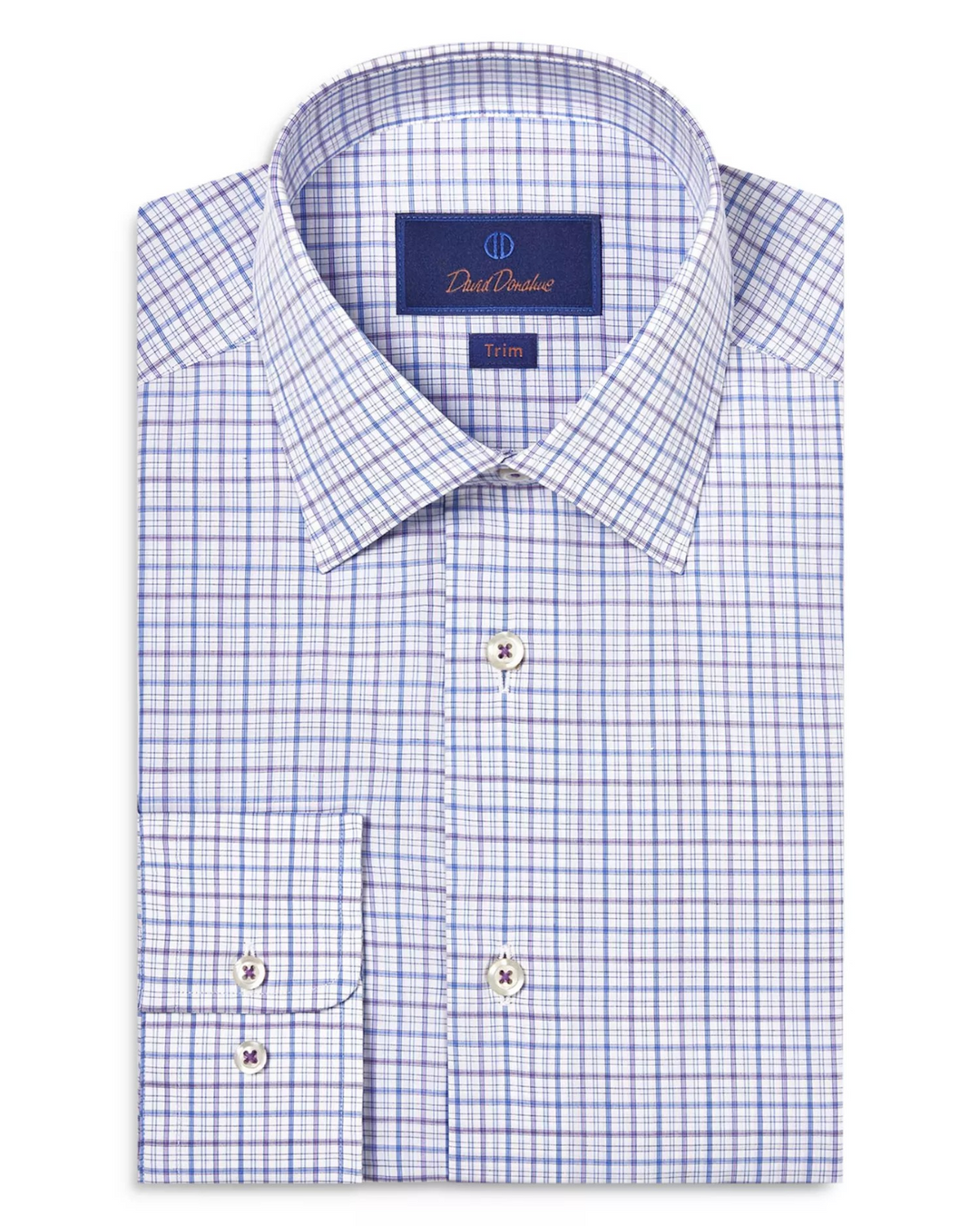 David Donahue Trim Fit Poplin Check Dress Shirt MSRP $155