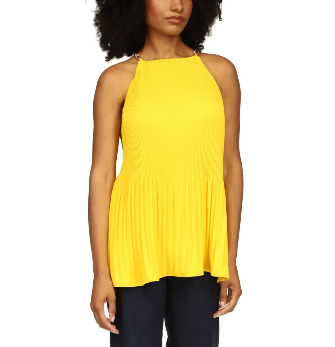 MICHAEL Michael Kors Chain-Strap Halter-Neck Pleated Top MSRP $98