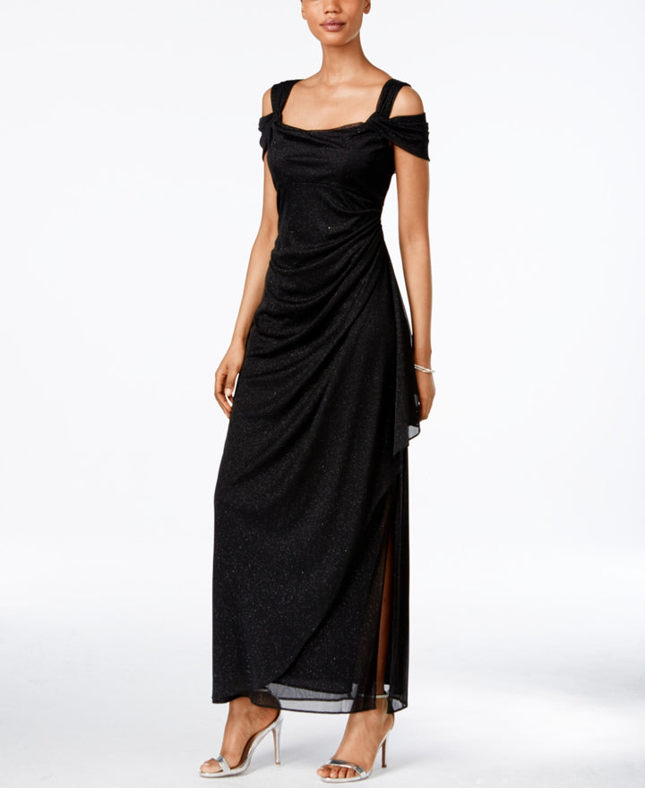 Alex Evenings Cold-Shoulder Draped Glitter Gown MSRP $159