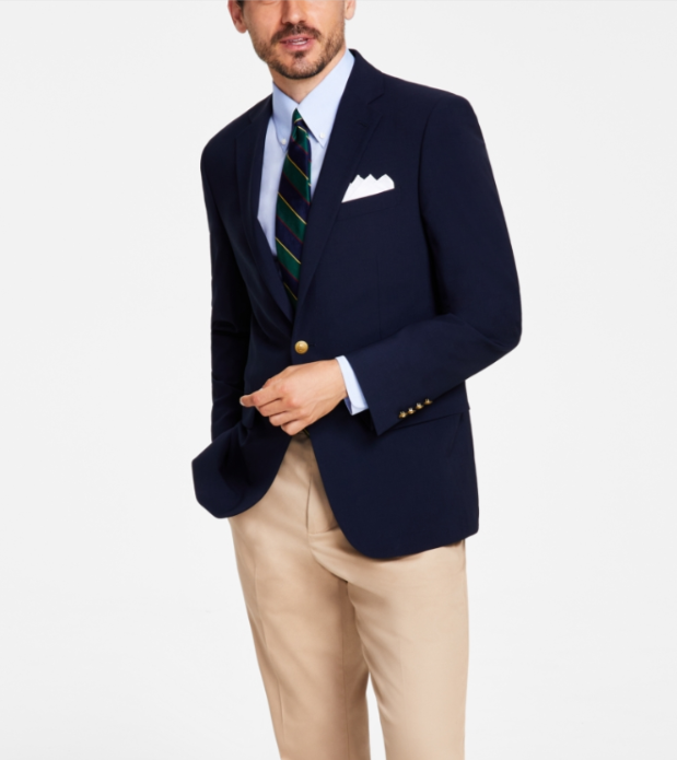 B By Brooks Brothers Classic-Fit Navy Stretch Wool Blend Blazer MSRP $375