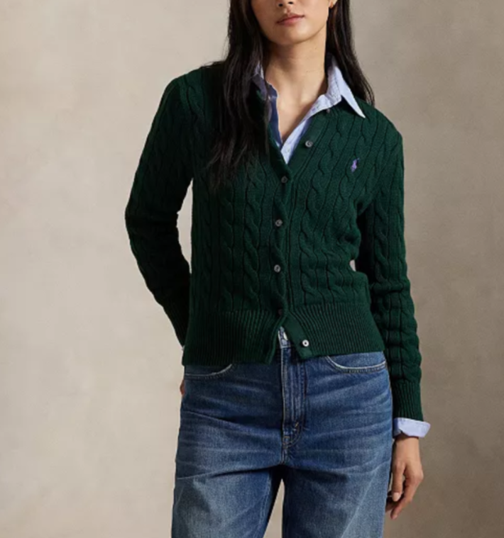 Polo Ralph Lauren Cable-Knit Cotton Crewneck Cardigan Sweater MSRP $228