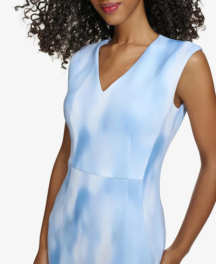 Calvin Klein Printed V-Neck Sheath Dress MSRP $129
