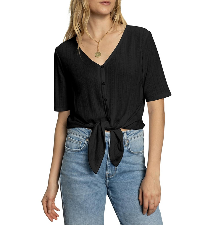 Sanctuary Women's Cotton Pointelle Tie-Front Top MSRP $59