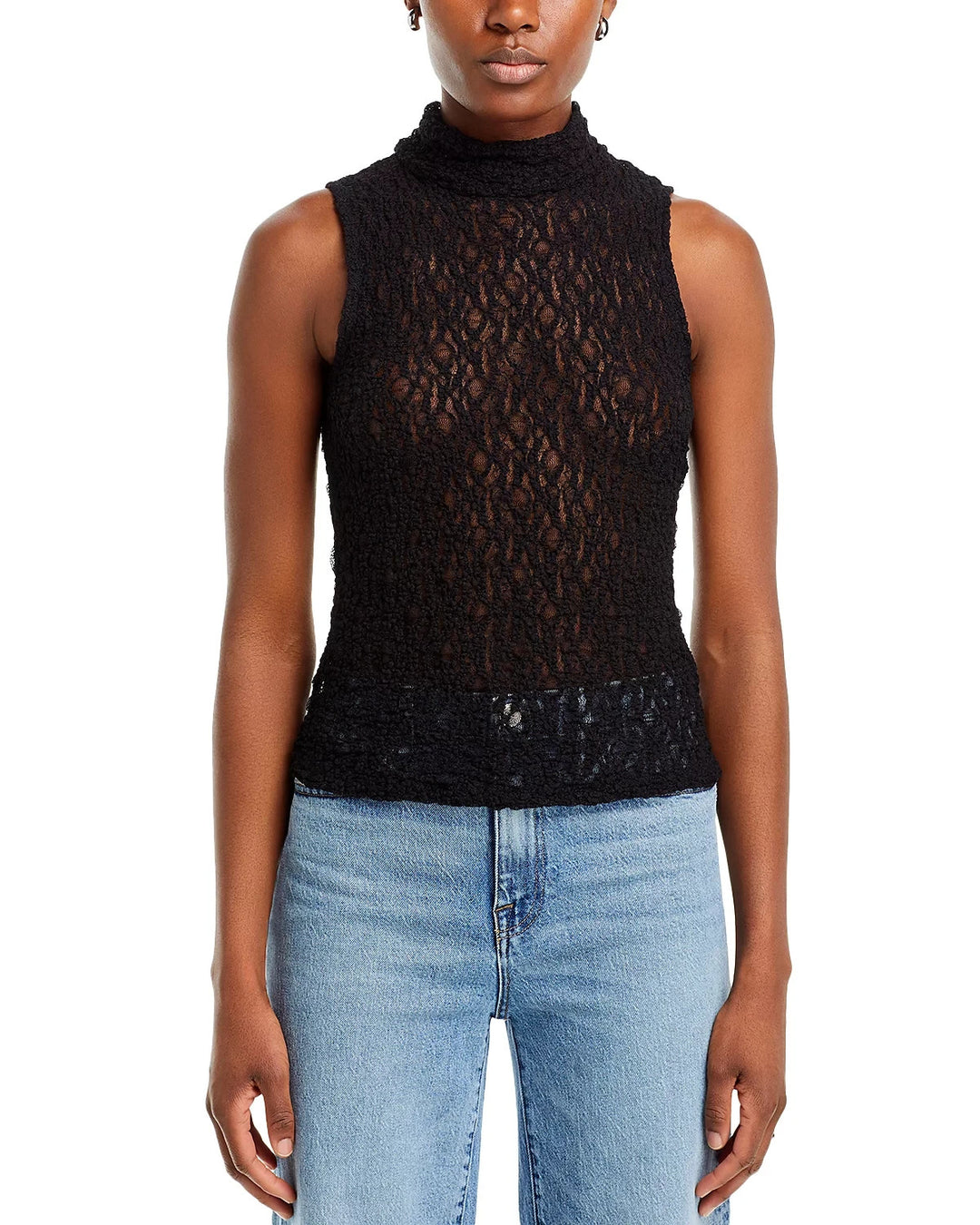 FRAME Mock Neck Sleeveless Mesh Top MSRP $158