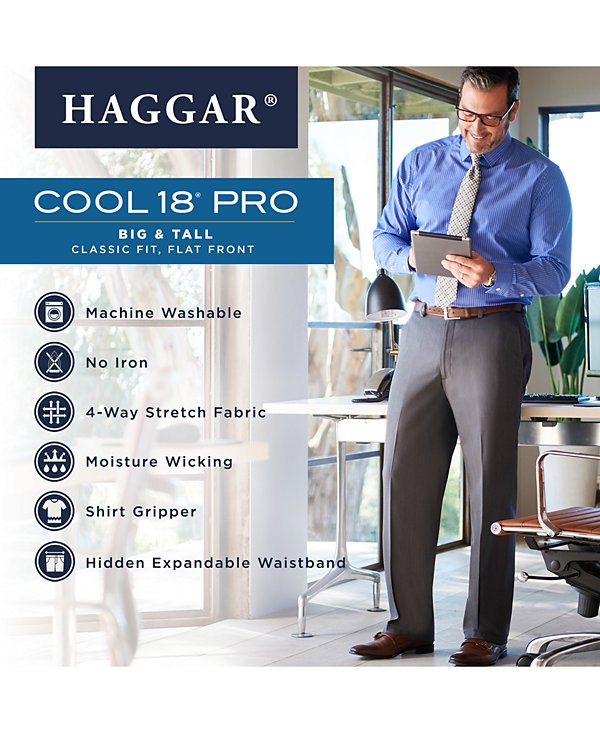 Haggar Men's Big & Tall Cool 18 Pro Classic-Fit Dress Pants MSRP $80