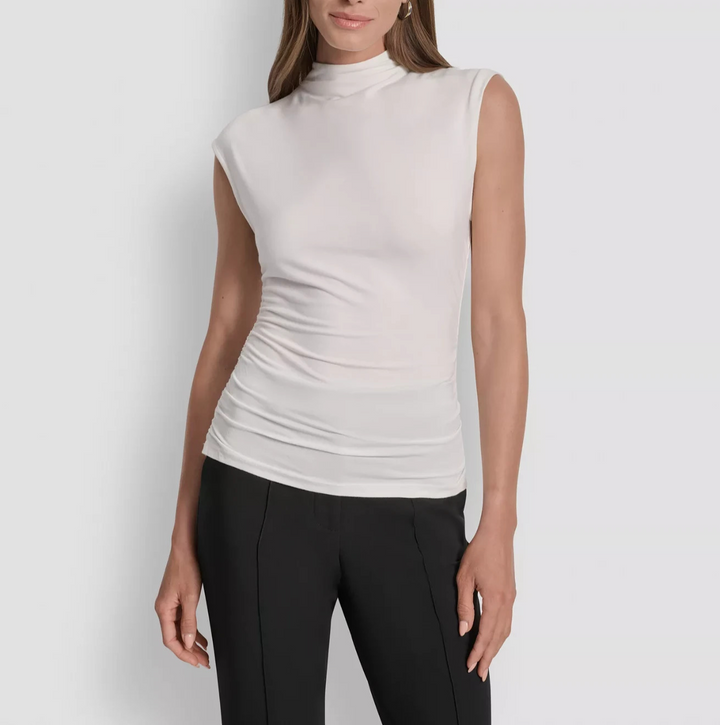 DKNY Mock-Neck Sleeveless Side-ruched Knit Top MSRP $49