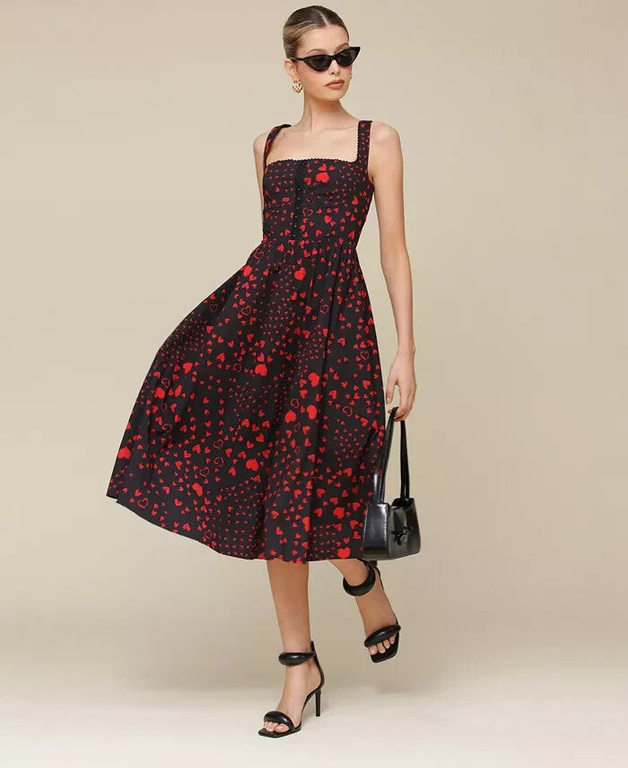 Avec Les Filles Sleeveless Square-Neck Corset Midi Dress MSRP $139