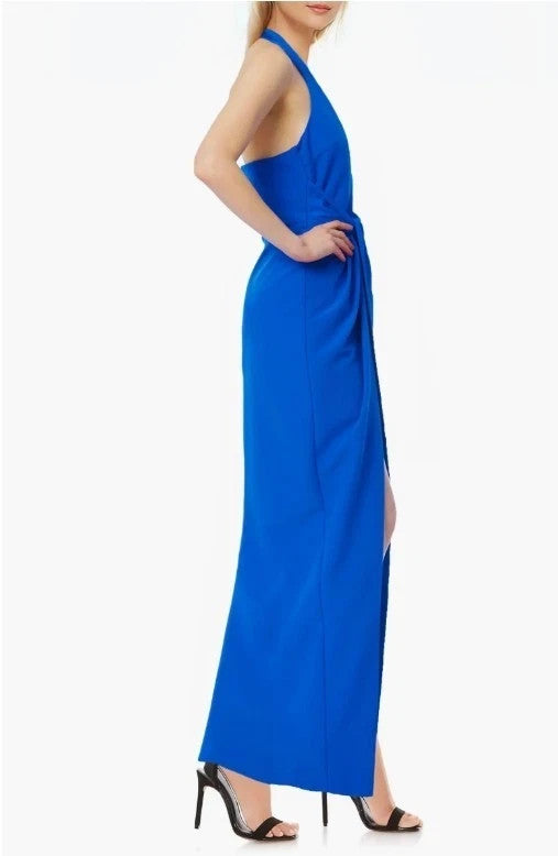 Jewel Badgley Mischka Blue Front Slit Halter Gown MSRP $228