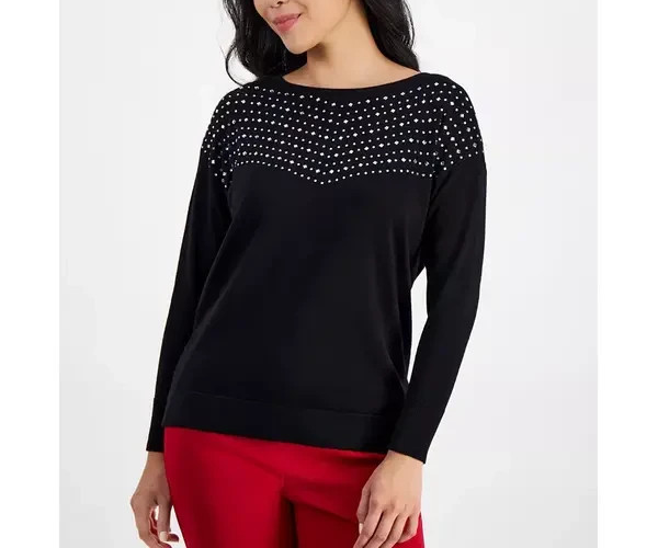 Anne Klein Embellished Boat Neck Sweater MSRP $79