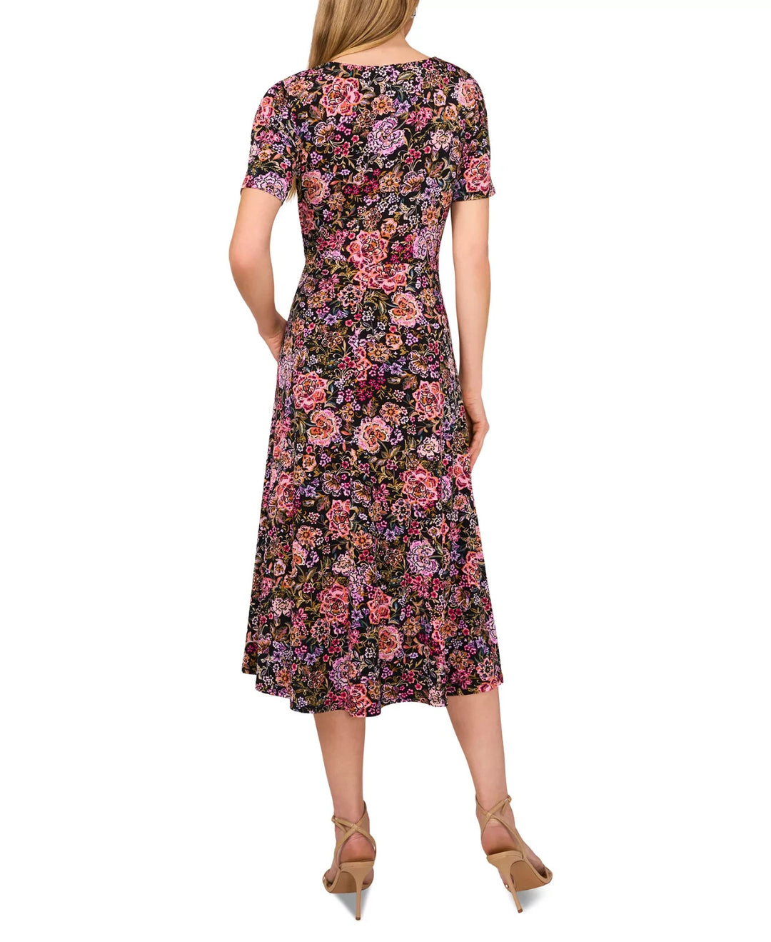 MSK Women's Floral-Print Short-Sleeve Midi Dress MSRP $79