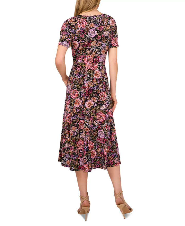 MSK Women's Floral-Print Short-Sleeve Midi Dress MSRP $79