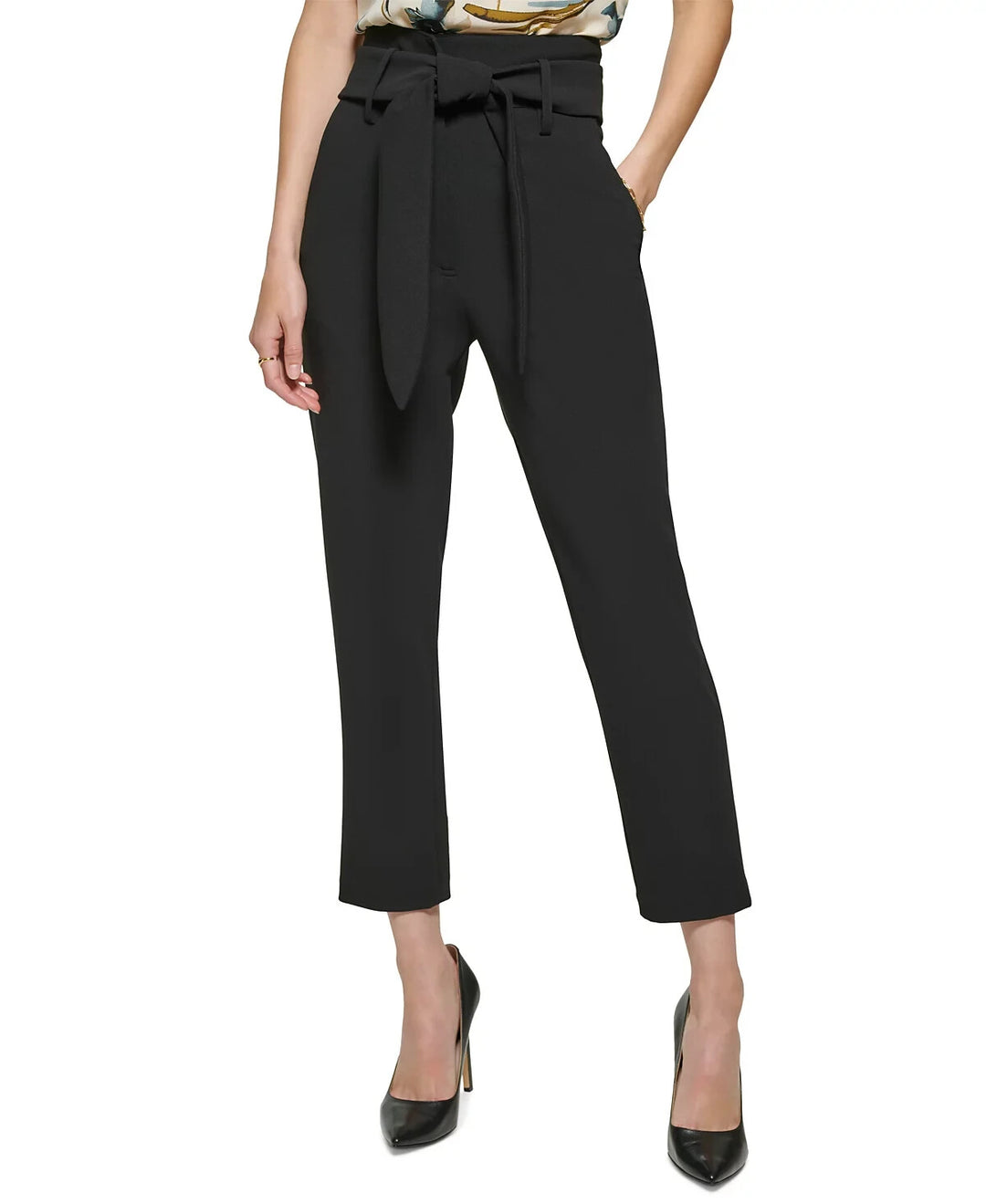 DKNY Tie-Waist High-Rise Straight-Fit Pants MSRP $99