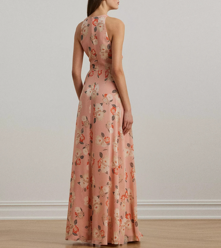 Lauren Ralph Lauren Floral Ruffle-Trim Georgette Gown MSRP $265
