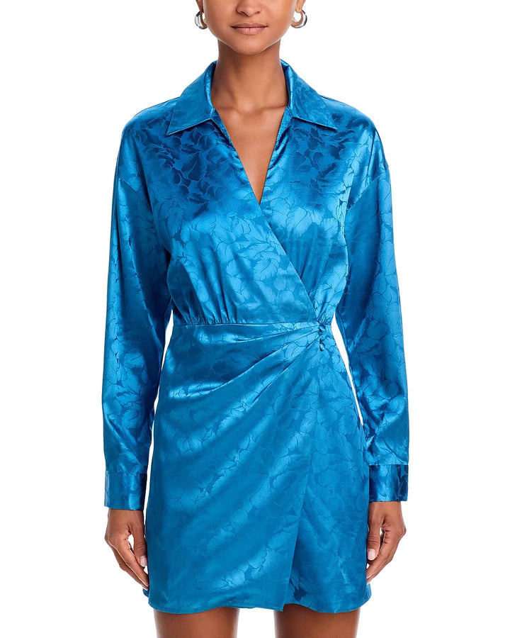 AQUA Satin Wrap Front Long Sleeve Mini Dress MSRP $88