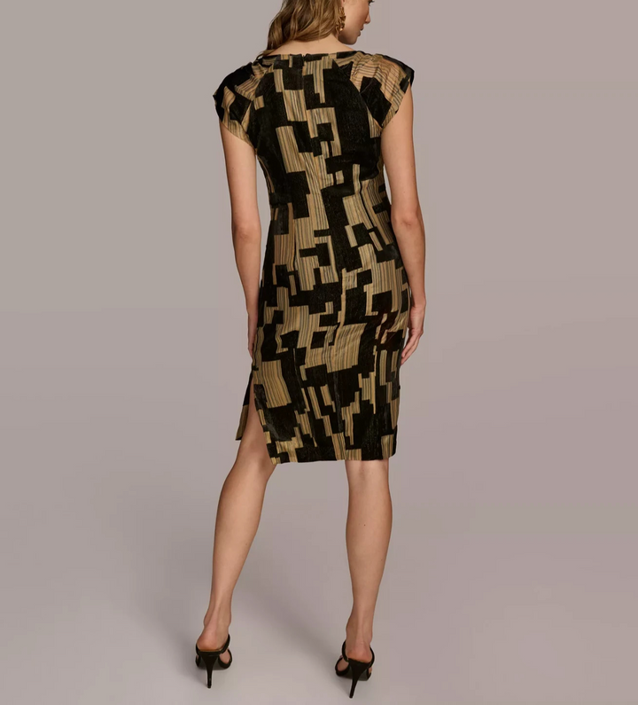 Donna Karan New York Printed Velvet Extended-Shoulder Dress MSRP $199