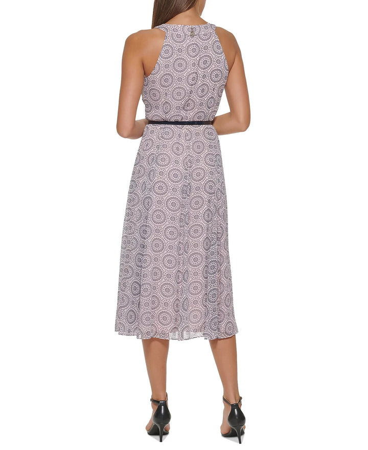 Tommy Hilfiger Printed Halter Belted Midi Dress MSRP $129