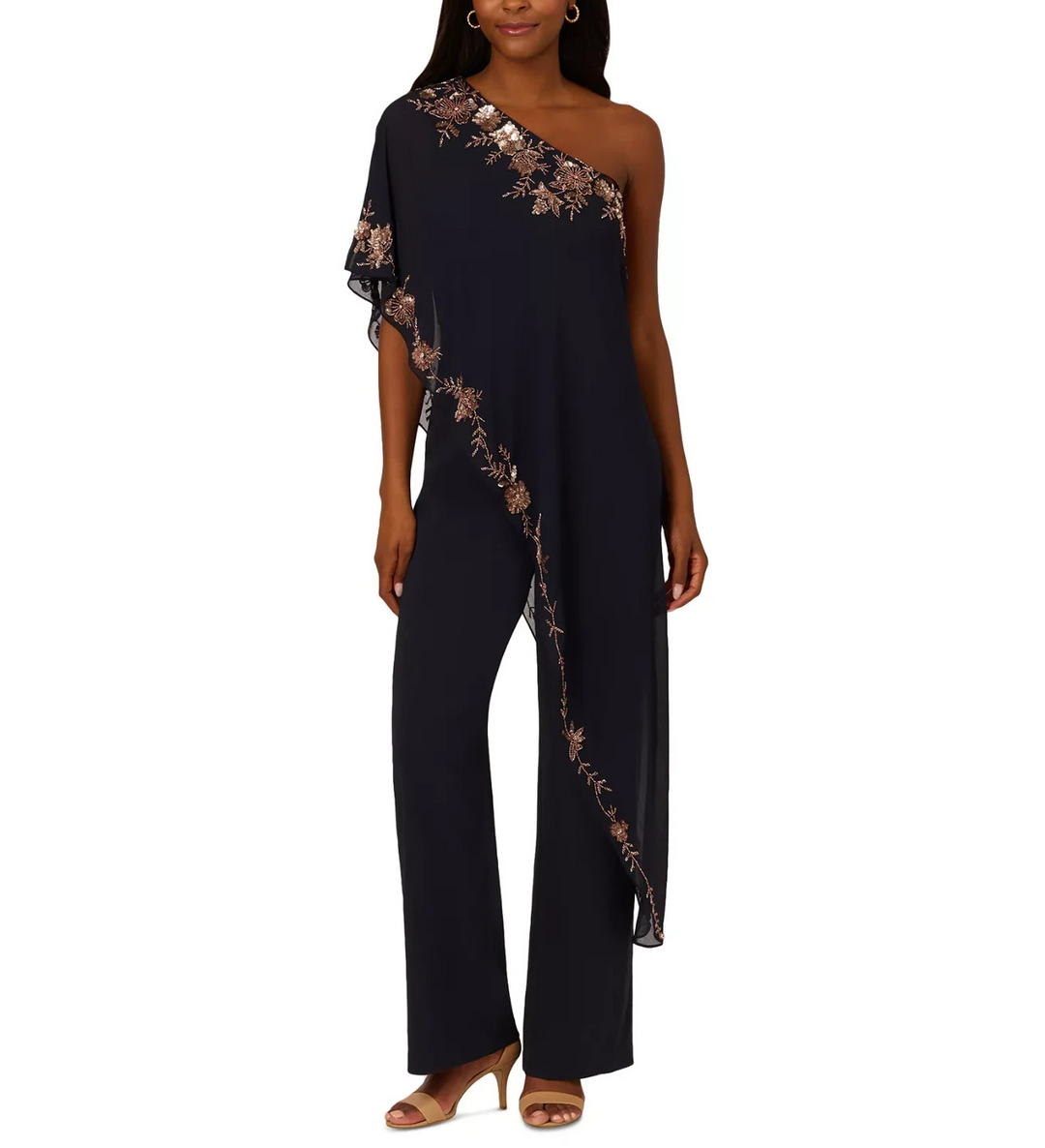 Adrianna Papell Women's One-Shoulder Embellished-Overlay Jumpsuit
