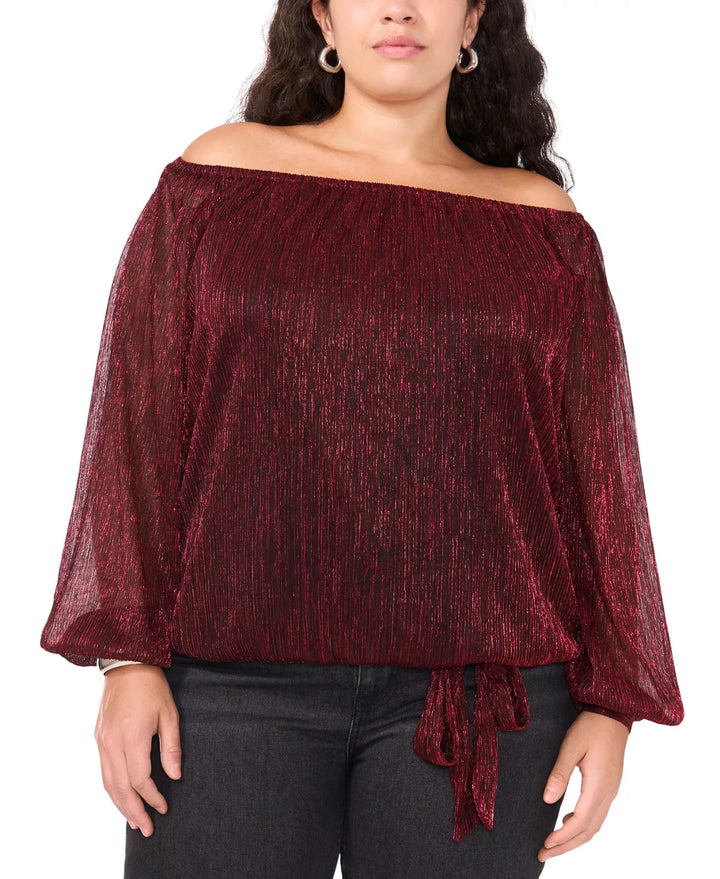 Vince Camuto Plus Size Metallic Off-The-Shoulder Tie-Front Bouse MSRP $89