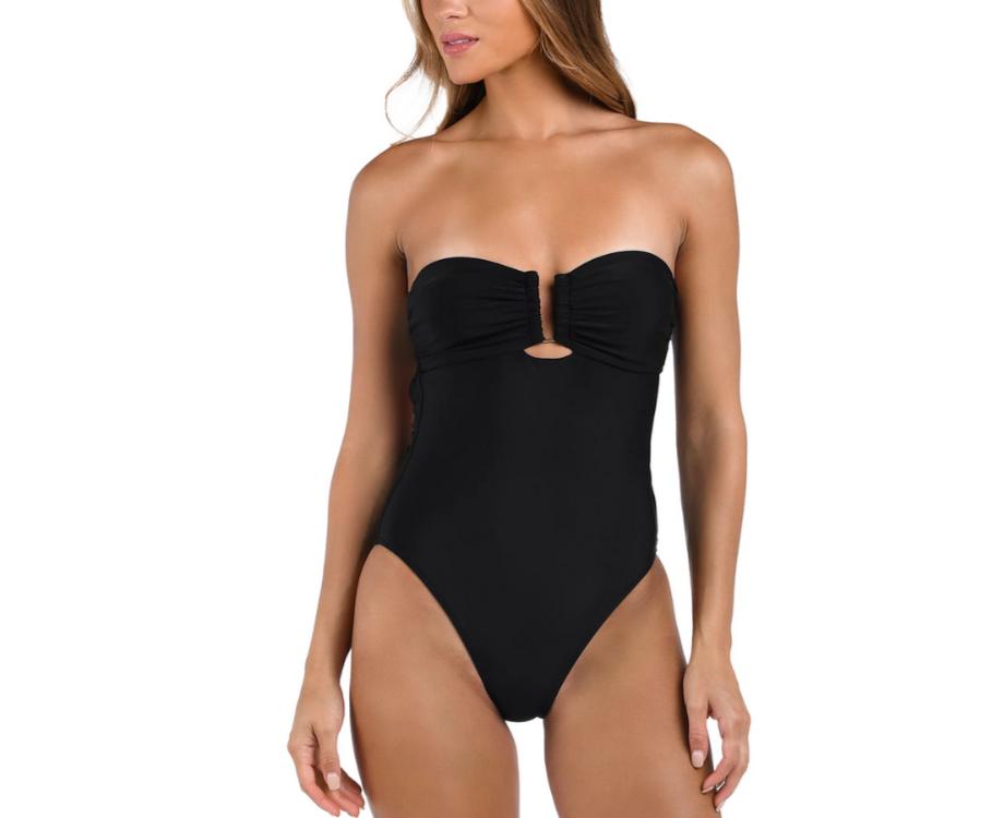 L'AGENCE Emilia Solid Bandeau V Wire One Piece Swimsuit MSRP $235