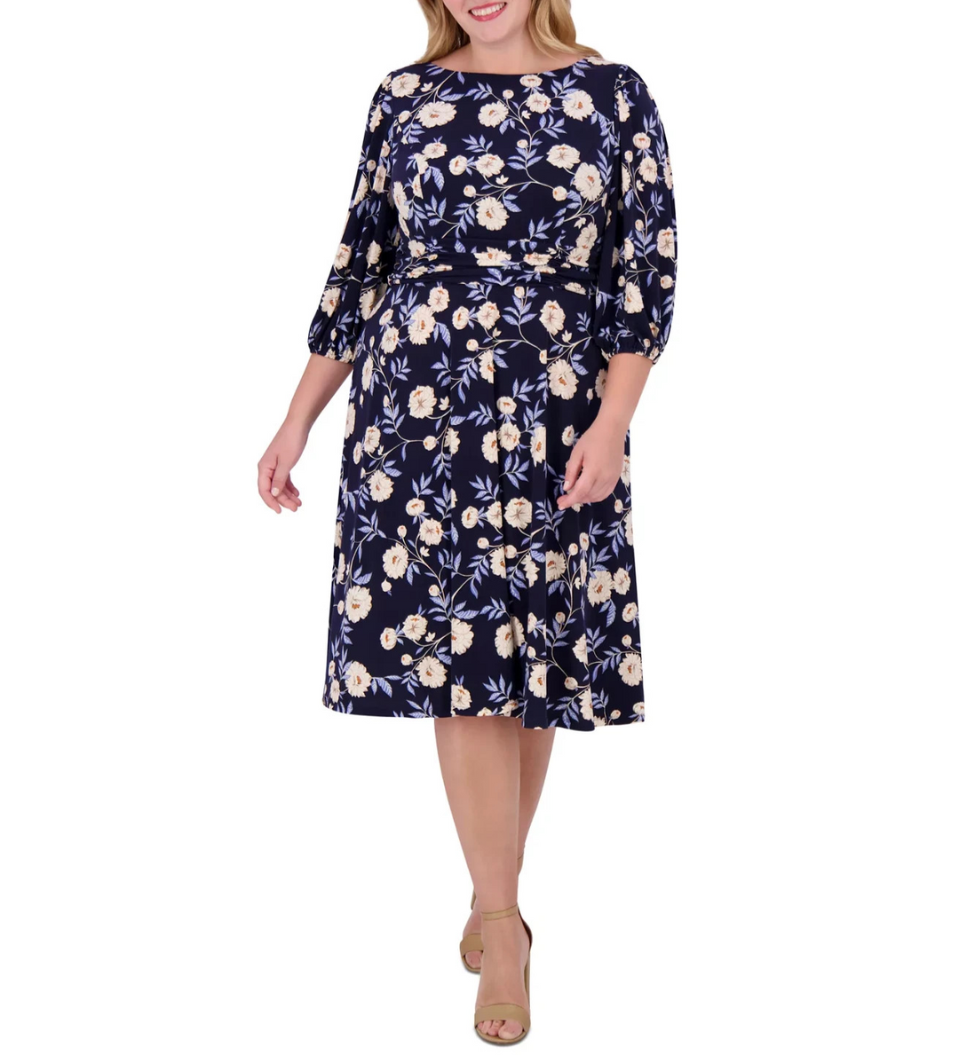 Jessica Howard Plus Size Floral-Print Gathered-Waist Dress MSRP $119