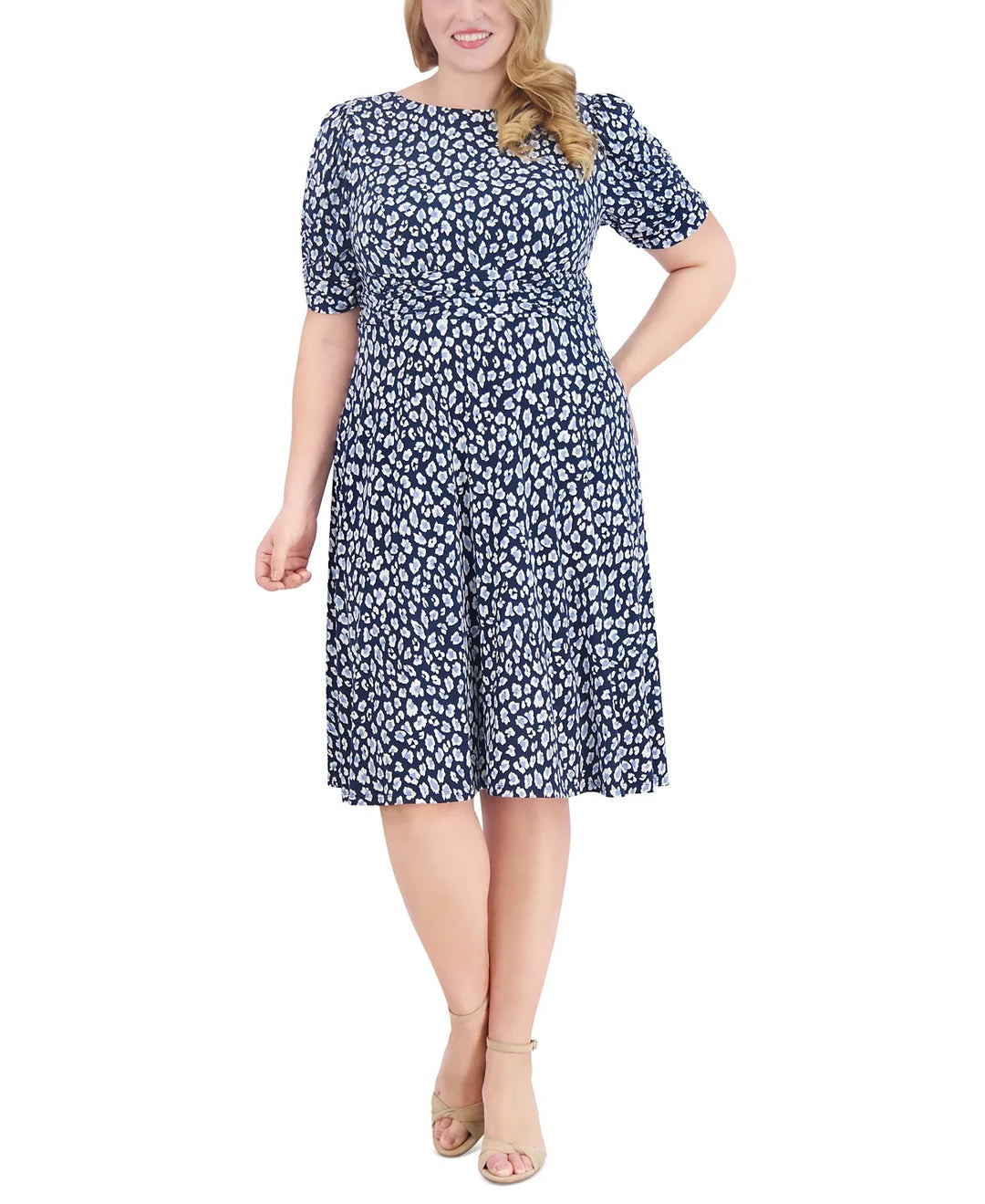 Jessica Howard Plus Size Printed Ruched-Waist Dress MSRP $119