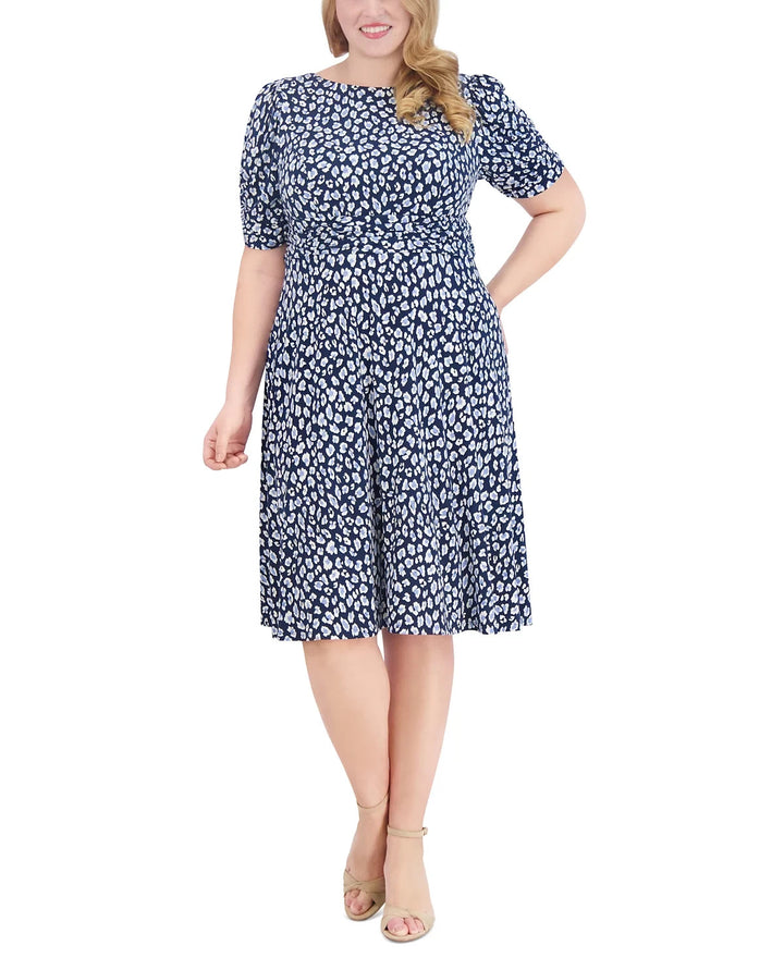 Jessica Howard Plus Size Printed Ruched-Waist Dress MSRP $119