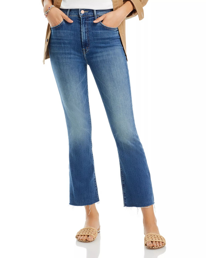 MOTHER The Hustler High Rise Frayed Flare Leg Ankle Jeans MSRP $248
