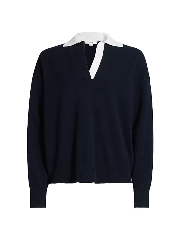 Vince Contrast Collar Cashmere-Blend Polo MSRP $365