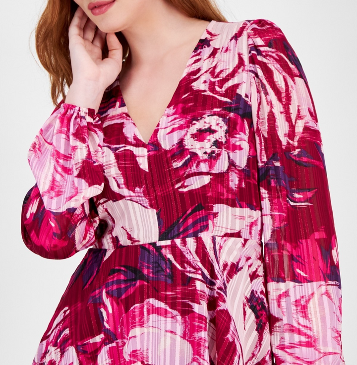 RACHEL Rachel Roy Printed Blouson-Sleeve Tiered Maxi Dress MSRP $159