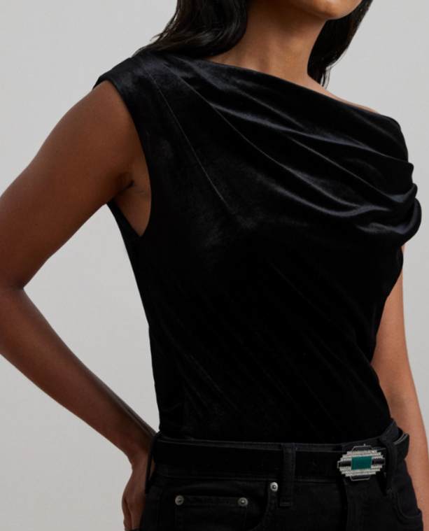 Lauren Ralph Lauren Stretch Velvet Off-the-Shoulder Blouse MSRP $125