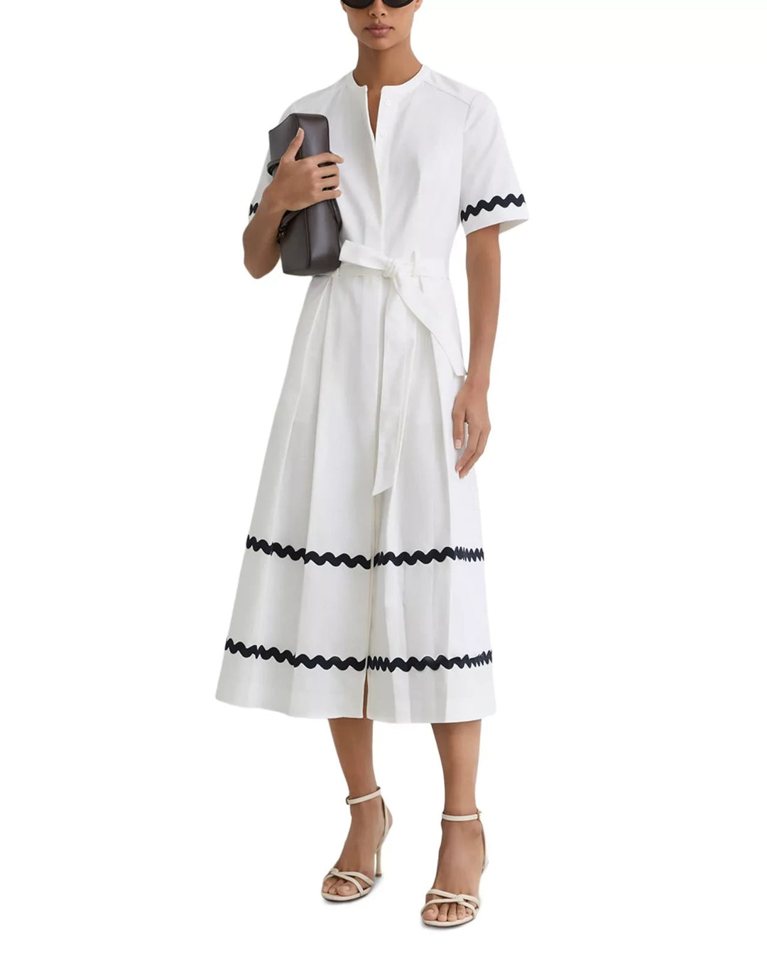 REISS Isabelle Rick Rack Trim Midi Dress MSRP $355