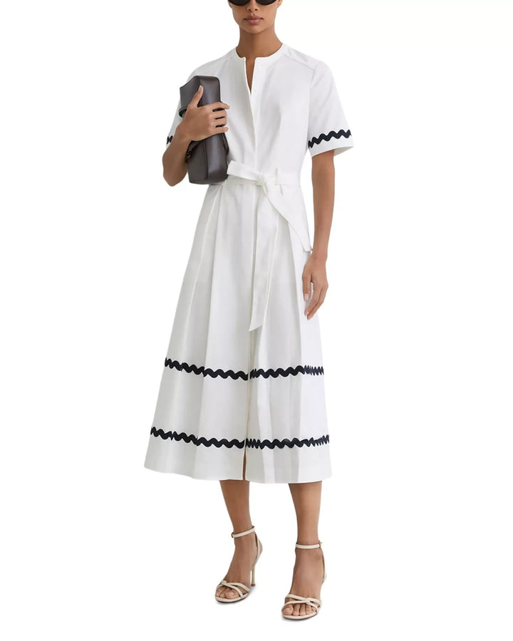 REISS Isabelle Rick Rack Trim Midi Dress MSRP $355