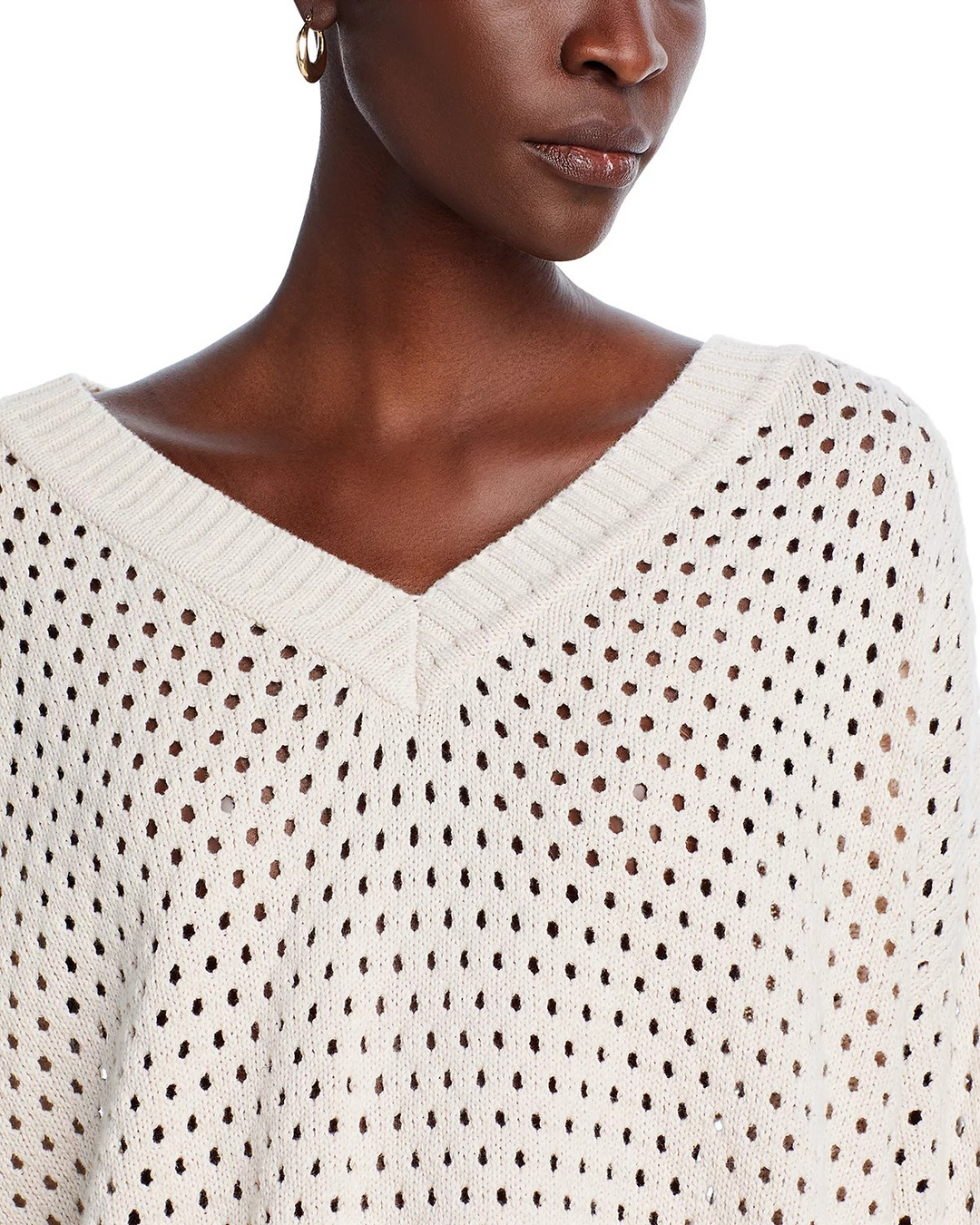 FRENCH CONNECTION Nini Crochet Long Sleeve Cotton Pullover Sweater MSRP $118