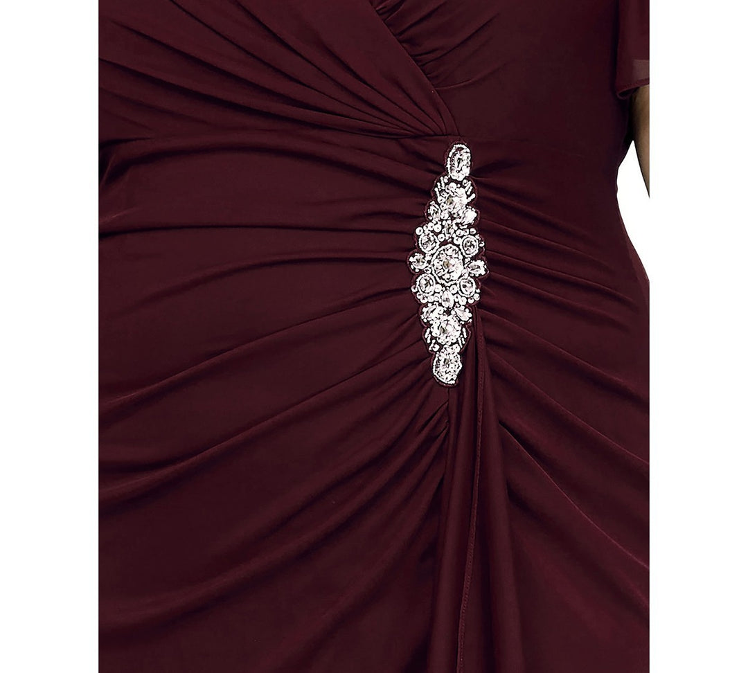 Alex Evenings Plus Size Flutter-Sleeve Embellished-Trim Gown MSRP $199