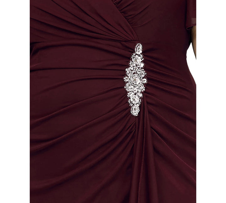 Alex Evenings Plus Size Flutter-Sleeve Embellished-Trim Gown MSRP $199
